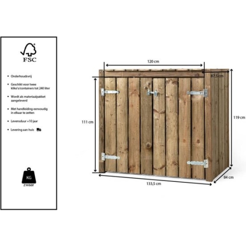 Containerombouw Walter - Kliko Ombouw Dubbel - Containerberging - Containers kast - Hout In Stijl