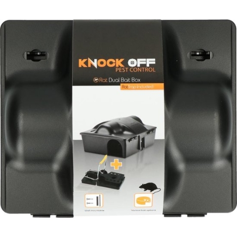 Knock Off Voerdoos – Lokdoos voor muizen en ratten – Met kinderslot – Voor gebruik met muizen- en rattengif of muizen- en rattenvallen – Vast te plaatsen – Ook geschikt voor het monitoren van muizen en ratten – Inclusief rattenklem