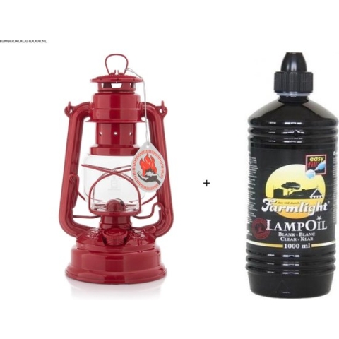 Feuerhand 276 Olielamp / Stormlamp / Stormlantaarn ruby red + 1 Liter Farmlight lampolie
