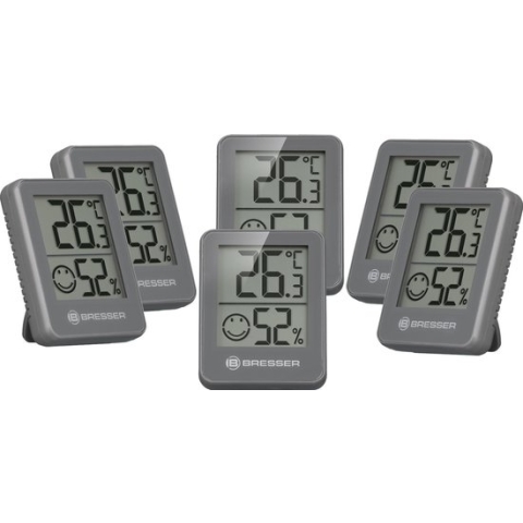 BRESSER ClimaTemp Hygro Indicator - Set van 6 Thermo-/Hygrometers - grijs