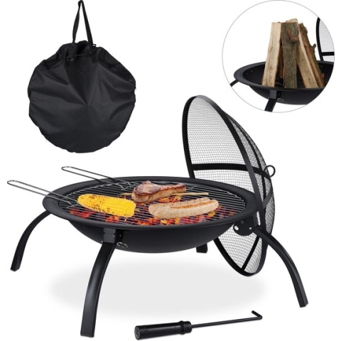 Relaxdays Vuurschaal - bbq - staal - rond - barbecue - buiten - tuin - terrasverwarmer - Met draagtas