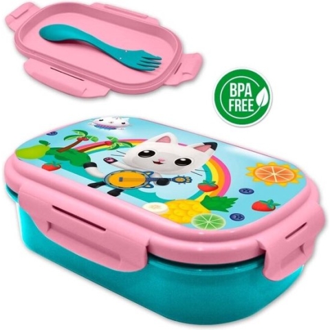 Gabby`s Poppenhuis Broodtrommel / Lunchbox / Lunchtrommel - Met bestek (vork / Lepel) - Schoolset - Gabby`s Dolhouse