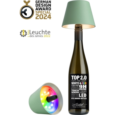 Sompex Flessenlamp " TOP " met houdbare kurk| 2.0 Led| Olijfgroen - indoor / outdoor - oplaadbaar | RGB
