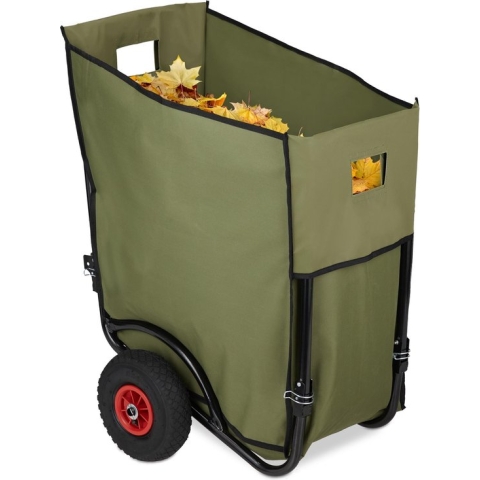 Relaxdays tuinkar groot - tuintrolley 160 liter - tuinafvalzak - tuinwagen - inklapbaar