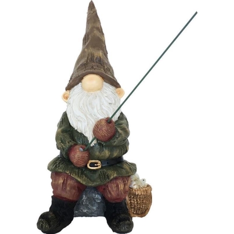 Tuinkabouter beeld visser met hengel 25 cm - Tuindecoratie/tuinversiering kabouters beelden