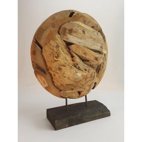 Stoere ronde teak houten ornament