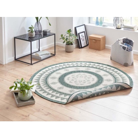 Rond binnen & buiten vloerkleed Jamaica - groen/crème 140 cm rond