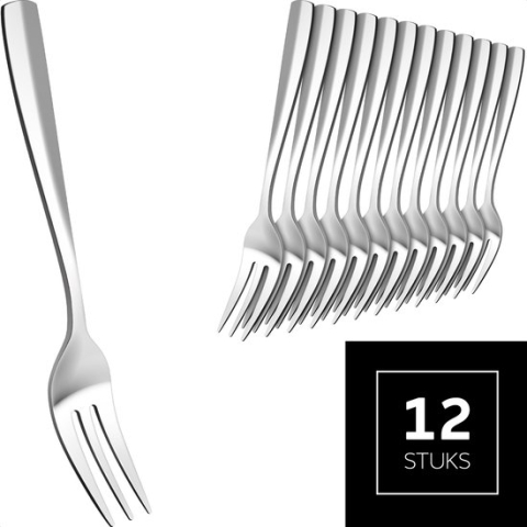Gebaksvorkjes - set van 12 taartvorkjes - rvs - 13,5 cm