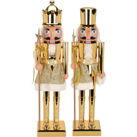Notenkraker decoratie figuur beelden - set 2x st - 60 cm - goud - kunststof