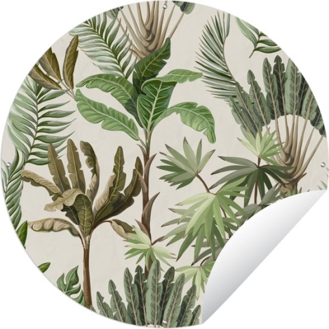 Tuincirkel Jungle - Palmboom - Bananenplant - Kinderen - Natuur - Planten - 90x90 cm - Ronde Tuinposter - Buiten