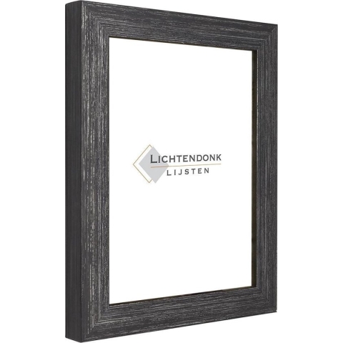 Fotolijst Zwart Zilver - Ribbelstructuur - Fotomaat 50x60 -  Ontspiegeld Glas - Art.nr. 55-61