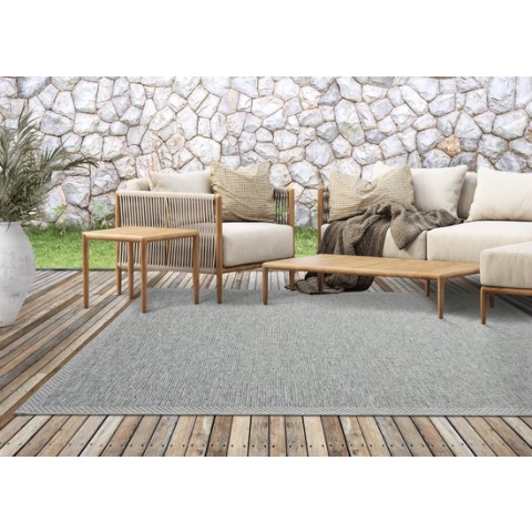 Vloerkleed voor buiten of voor balkon en terras in grijs beige 160 x 220 cm | Tapijt geschikt voor In en Outdoor | Rechthoekig | Weer- en UV-bestendig Tuintapijt | Buitentapijt | CALGARY kleed by The Carpet
