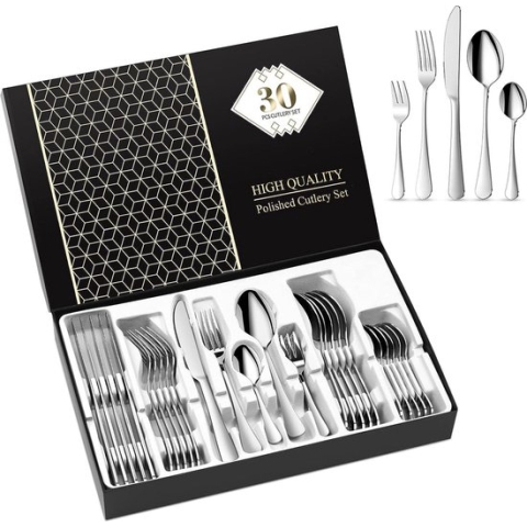 Bestekset - Gouden Bestek - Spiegel gepolijst RVS - 6 Persoons - 30-Delig - Vaatwasser Bestendig - Kerst - Cadeau - Zilver Bestek - Vlekbestendig