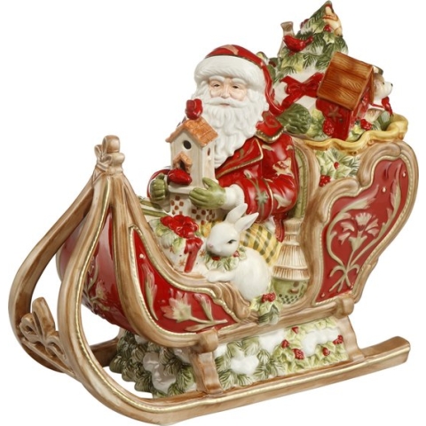 Goebel - Fitz and Floyd | Decoratief beeld / figuur Kerstman op slee | Aardewerk - 34cm - kerst