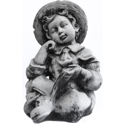 Tuinbeeld jongen met boek (Grijs/gepattineerd) - decoratie voor binnen/buiten - beton