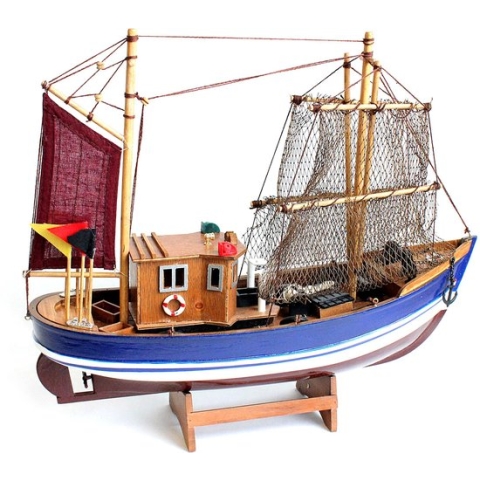 Vissersboot schaalmodel met veel details - Hout - 40 x 9 x 30 cm - Maritieme boten decoraties voor binnen