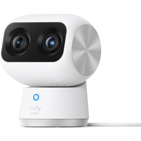 eufy Security Indoor Cam S350 - dubbele camera - beveiligingscamera met 4K-UHD-resolutie en 8 × zoom en 360° PTZ - mens/huisdier AI - ideaal voor babyfoon/huisdiercamera/huisbeveiliging