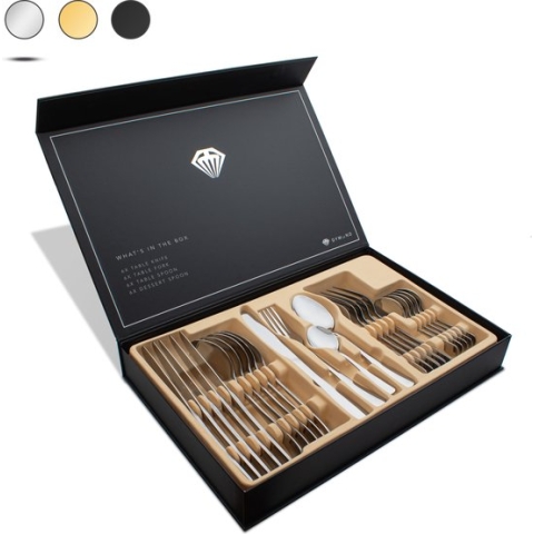 Dymund® Bestekset - 6 Persoons Bestek - (24-delig) - Glans Besteksets - Incl. Bestekbak - RVS - Zilver