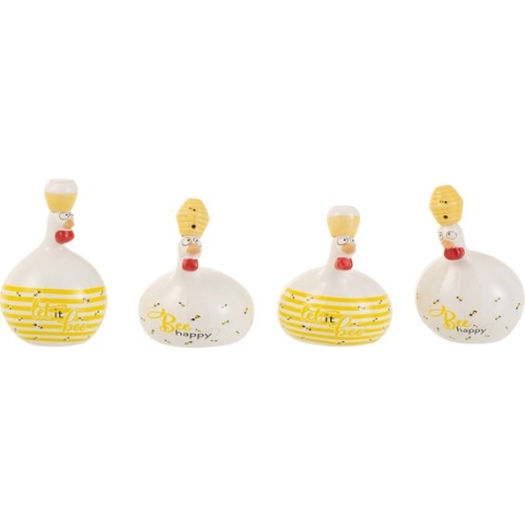 J-Line Kip Bee Happy/Honing Keramiek Wit/Geel Small Assortiment Van 4