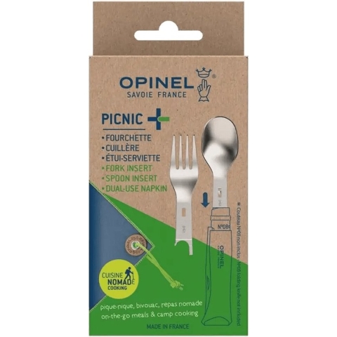 Opinel Picnic Plus reisbestek - 4-delig - RVS/beukenhout - zakmes