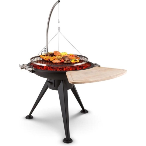 Blumfeldt Delion vuurschaal - Vuurkorf en barbeue - Inclusief grill rooster - BBQ op 3 poten - Zwart