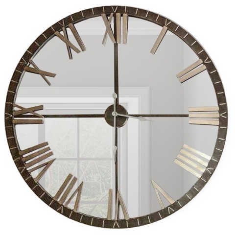 LW Collection spiegel wandklok 60cm - Grote klok met spiegel zwart grijs - spiegelklok - Moderne wandklok - Industriële wandklok