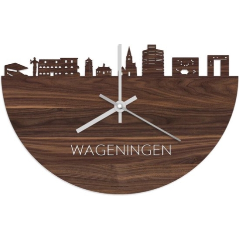 Skyline Klok Wageningen Notenhout - Ø 40 cm - Stil uurwerk - Wanddecoratie - Meer steden beschikbaar - Woonkamer idee - Woondecoratie - City Art - Steden kunst - Cadeau voor hem - Cadeau voor haar - Jubileum - Trouwerij - Housewarming -