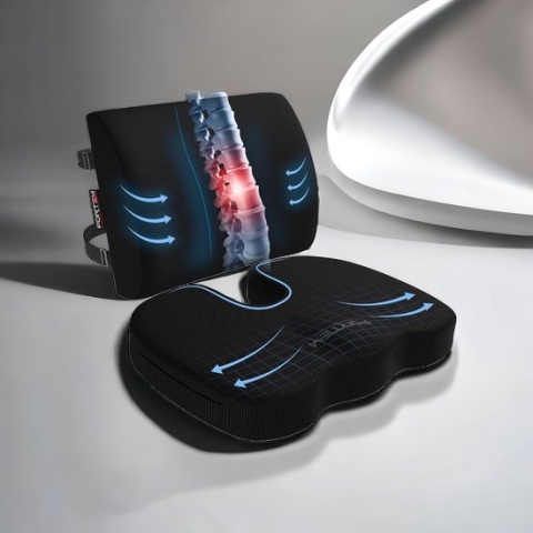 Zitkussen en lendenkussenset, voor auto, kantoor, rolstoel, hoogwaardig traagschuim stoelkussen, ischias pijnverlichting, betere houding, wasbare hoes.