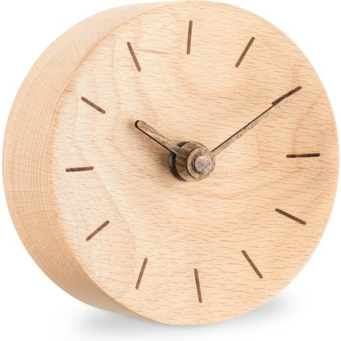 Navaris moderne bureauklok van hout - 11cm diameter houten analoge klok voor plank, tafel, kantoor - Niet-tikkende klok op batterijen - Lichtbruin
