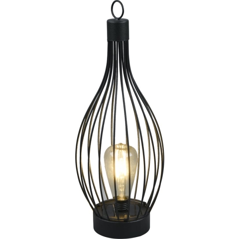 LED Tafellamp met Zonne-energie - Trion Marlon - Dag en Nacht Sensor - Spatwaterdicht IP44 - Rond - Mat Zwart - Aluminium