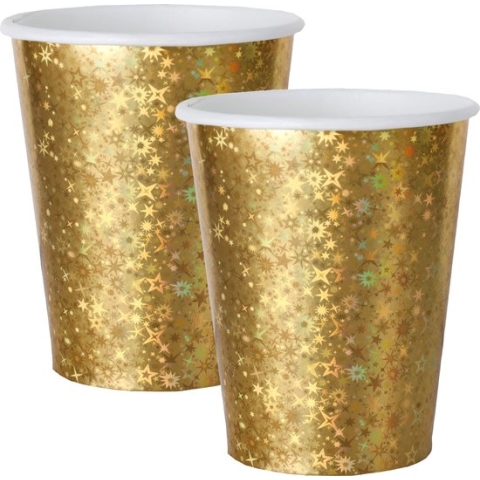 Santex feest wegwerp bekertjes - glitter - 20x stuks - 270 ml - goud