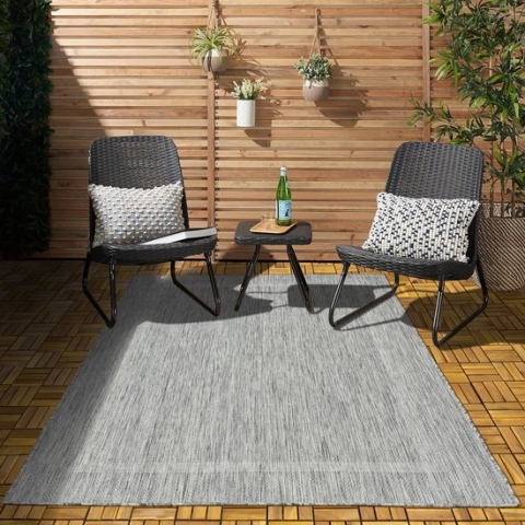 Flycarpets Capri Buitentapijt - Buitenkleed - Vloerkleed Voor Binnen & Buiten - Weer en UV bestendig - Perfect voor Balkon, Terras en Serre - Grijs - 200x290 cm