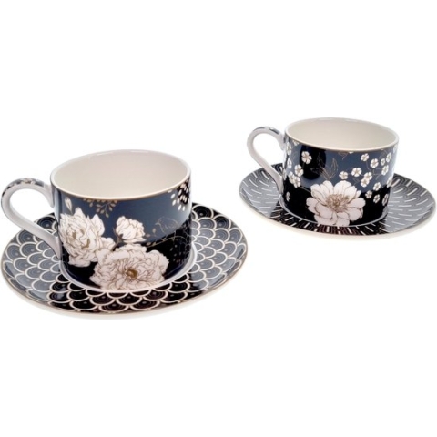 Easy Life Design Kop en Schotel - Art Deco & Flowers - Porselein - 2 stuks - 240ml - geschenkset- topkwaliteit