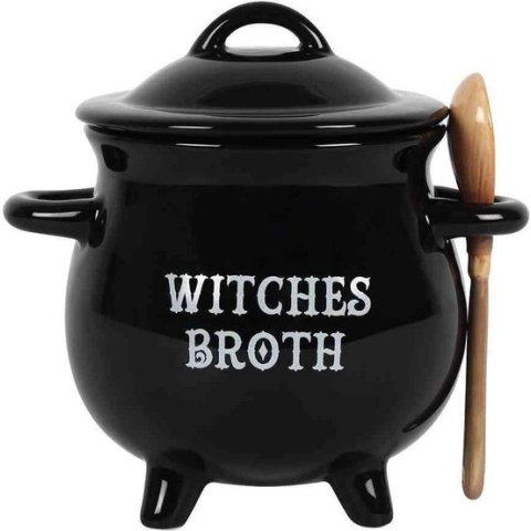 Something Different Soepkom Witches Broth Cauldron with Broom spoon Zwart