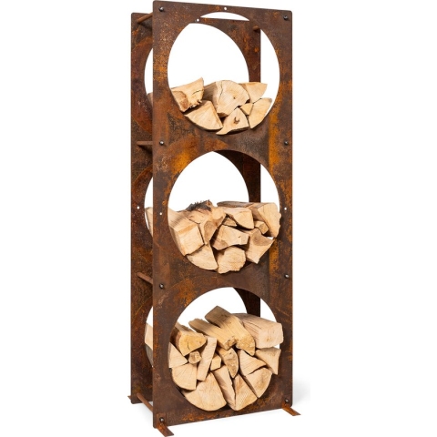 blumfeldt Trio Circulo houtopslag - 55 x 160 x 30 cm - 3 opbergvakken - weerbestendig - 3 mm staal rek