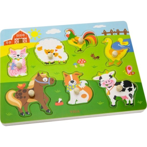 Viga Toys Houten Geluidspuzzel - Boerderijdieren