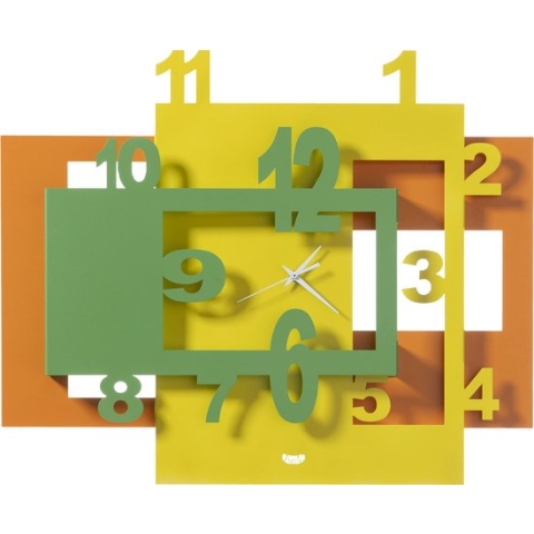 A&M Collectie - Handgemaakt – Zenith Pop Wandklok Oranje/geel/groen 60x49H cm