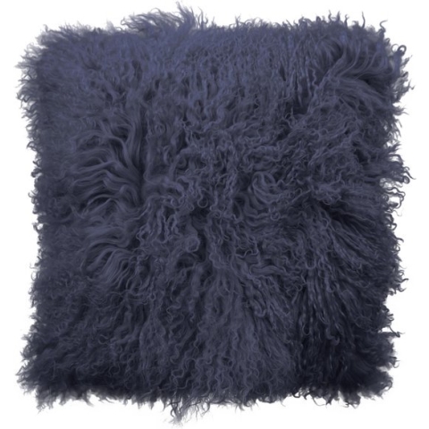 Tibetaans schapenvacht kussen petrol - Donkerblauw gekruld schapenvacht kussen