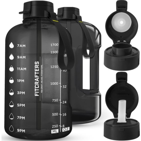 Fitcrafters Waterfles met Tijdmarkeringen - Motiverende Drinkfles - 2L - BPA vrij - Zwart