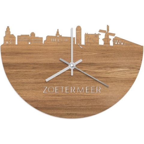 Skyline Klok Zoetermeer Eikenhout - Ø 40 cm - Stil uurwerk - Wanddecoratie - Meer steden beschikbaar - Woonkamer idee - Woondecoratie - City Art - Steden kunst - Cadeau voor hem - Cadeau voor haar - Jubileum - Trouwerij - Housewarming -