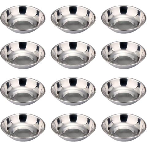 12 Pcs Mini Dipschaaltjes, Mini Snackbordjes, Kleine Rvs Schaaltjes, Sausschaaltjes, Sushischaaltjes, Dipschaaltjes, Snackschaaltjes, Serveerschalen Voor Sauzen, Snacks, Aperitiefhapjes, Sushi, 8 cm