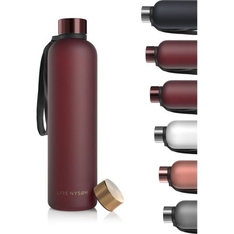 LARS NYSØM - 'Blæst' Ultralichte tritan-waterfles 1000ml - BPA-vrij, lekvrij, geschikt voor koolzuurhoudende dranken - Inclusief 2 deksels - Berry - Gold