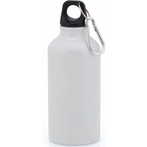 Aluminium waterfles/drinkfles wit met schroefdop en karabijnhaak 400 ml - Sportfles - Bidon