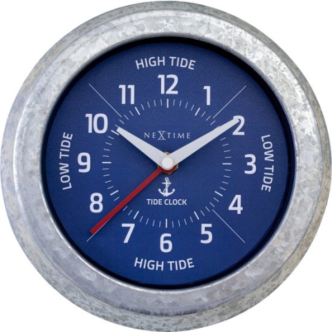 NeXtime - wandklok Tide - met getijden status - 22cm - galvanized zilver/blauw - NE-4321BL