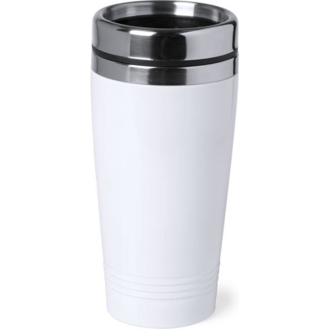 Warmhoudbeker/warm houd beker metallic wit 450 ml - RVS Isoleerbeker/thermosbekers reisbekers voor onderweg