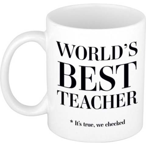 Worlds best teacher cadeau koffiemok / theebeker - 330 ml - wit - Cadeau mok