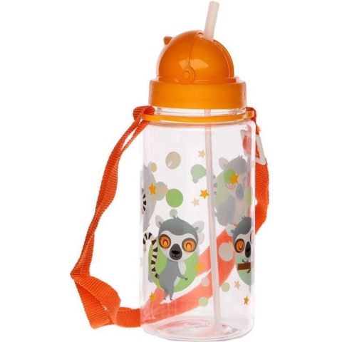 Puckator Drinkfles met rietje lemur - 450ML - Oranje
