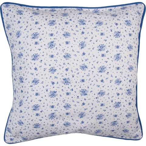 Clayre & Eef Kussenhoes 40x40 cm Wit Blauw Katoen Vierkant Roosjes