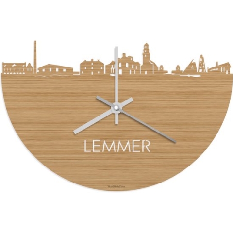 Skyline Klok Lemmer Bamboe hout - Ø 40 cm - Stil uurwerk - Wanddecoratie - Meer steden beschikbaar - Woonkamer idee - Woondecoratie - City Art - Steden kunst - Cadeau voor hem - Cadeau voor haar - Jubileum - Trouwerij - Housewarming - WoodWideCities