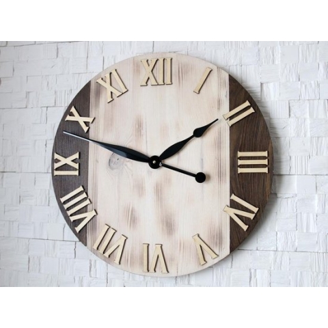 Houten Stijlvolle Wandklok met Romeinse Cijfers Zwarte Akrylglas & Eikenhout 50 cm